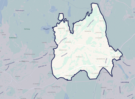 Oversiktskart med avgrensning ved områdene Ammerud, Nordtvet, Lindeberg, Karihaugen, Stovner, Vestli og Romsås.